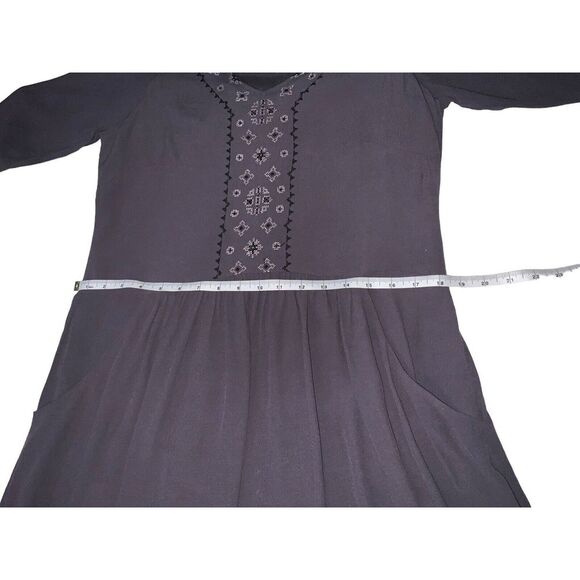 Garnet Hill Drop Waist Dress Women's 4 Gray Crepe Embroidered Art Deco Boho - Picture 9 of 11